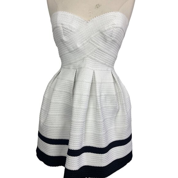 Sans Souci Strapless Mini Dress Small White Black Fit and Flare Preppy Prom - Picture 3 of 10